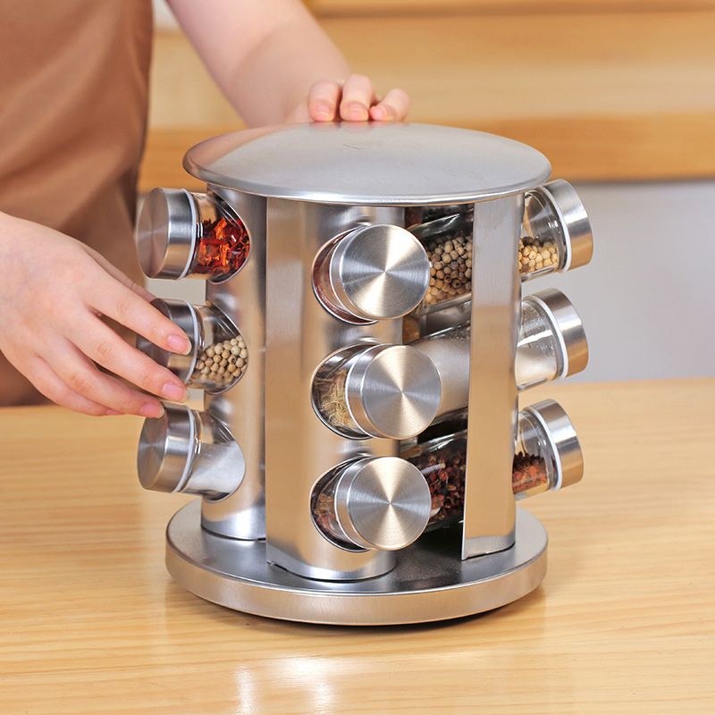 Porta Temperos e Condimentos Giratório em Inox - 12 Potes - Minha loja