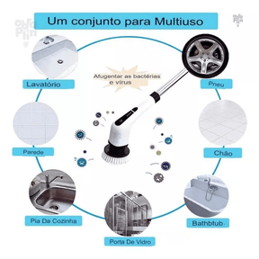 Escova Esfregão Elétrica 9 em 1 Recarregável – Rotação 360° com Cabo Extensor - Minha loja