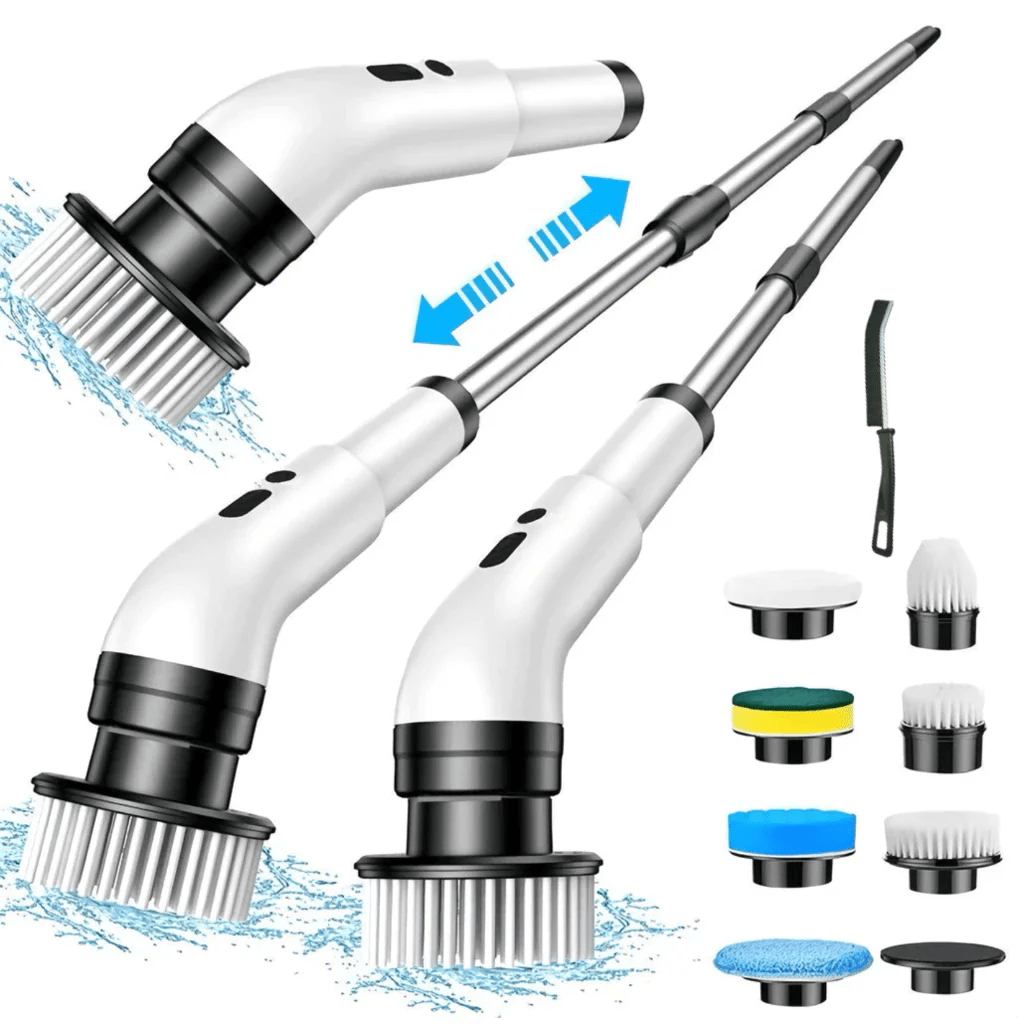 Escova Esfregão Elétrica 9 em 1 Recarregável – Rotação 360° com Cabo Extensor - Minha loja