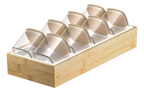 Organizador De Temperos 9pçs Gaveta Armário Cozinha Bambu - Minha loja