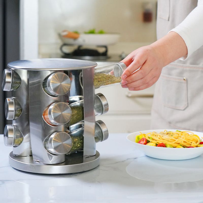 Porta Temperos e Condimentos Giratório em Inox - 12 Potes - Minha loja