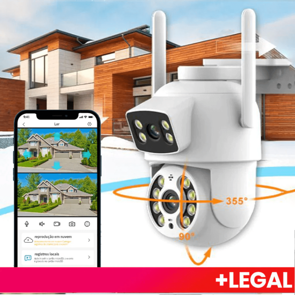 Câmera de Segurança Wi - Fi 360° com Lente Dupla ICSEE, IP66, Visão Noturna e Sensor de Movimento – 2 em 1 (Fixa + Giratória) - Minha loja