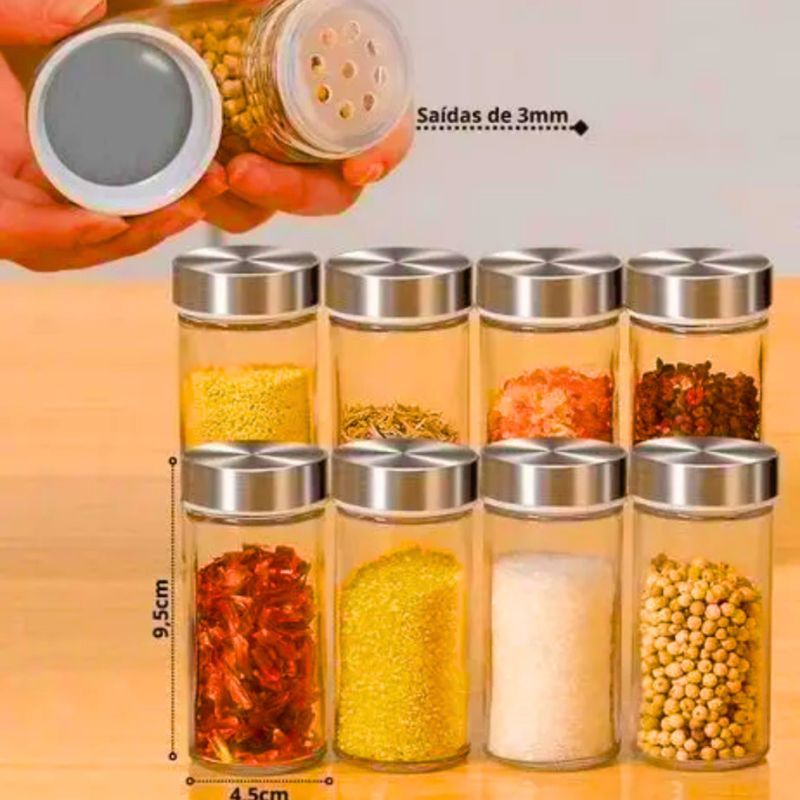 Porta Temperos e Condimentos Giratório em Inox - 12 Potes - Minha loja
