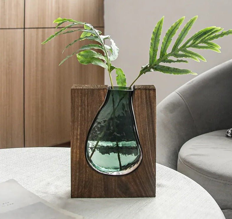 Vaso Decorativo Hidropônico de Vidro e Madeira - Minha loja