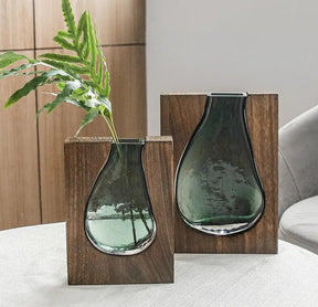 Vaso Decorativo Hidropônico de Vidro e Madeira - Minha loja