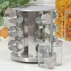 Porta Temperos e Condimentos Giratório em Inox - 12 Potes - Minha loja