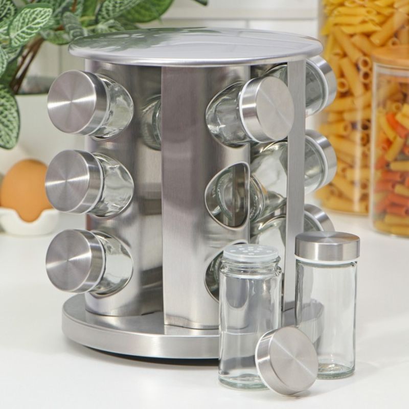 Porta Temperos e Condimentos Giratório em Inox - 12 Potes - Minha loja