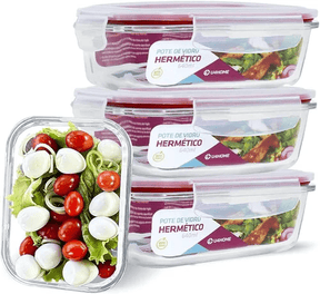Kit 15 Potes Herméticos de Vidro + 10 Copos de Vidro Aruba de Brinde - Minha loja