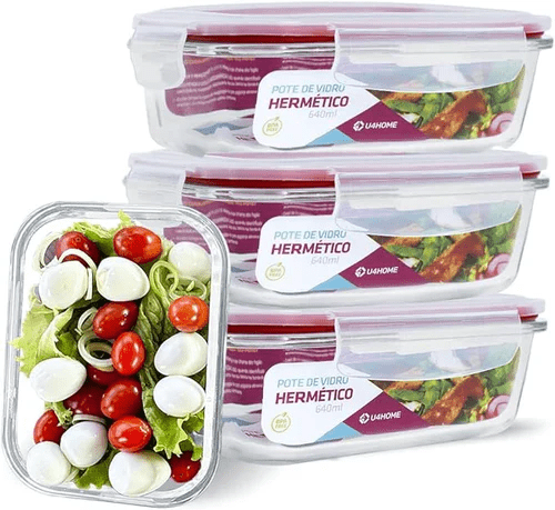 Kit 15 Potes Herméticos de Vidro + 10 Copos de Vidro Aruba de Brinde - Minha loja