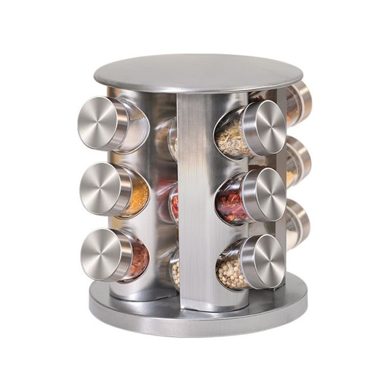 Porta Temperos e Condimentos Giratório em Inox - 12 Potes - Minha loja