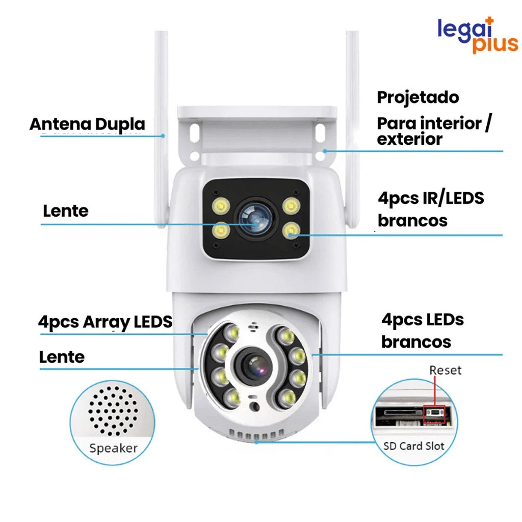 Câmera de Segurança Wi - Fi 360° com Lente Dupla ICSEE, IP66, Visão Noturna e Sensor de Movimento – 2 em 1 (Fixa + Giratória) - Minha loja