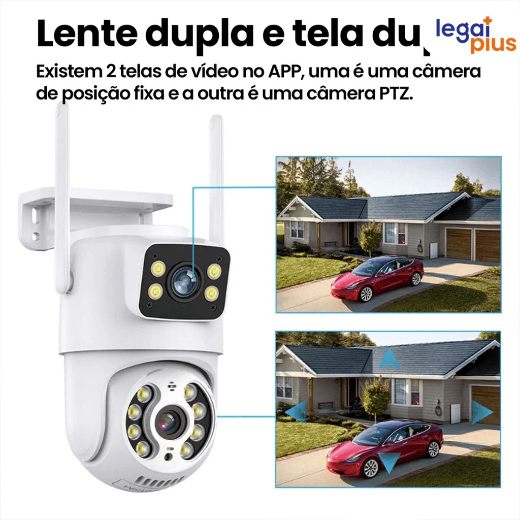 Câmera de Segurança Wi - Fi 360° com Lente Dupla ICSEE, IP66, Visão Noturna e Sensor de Movimento – 2 em 1 (Fixa + Giratória) - Minha loja