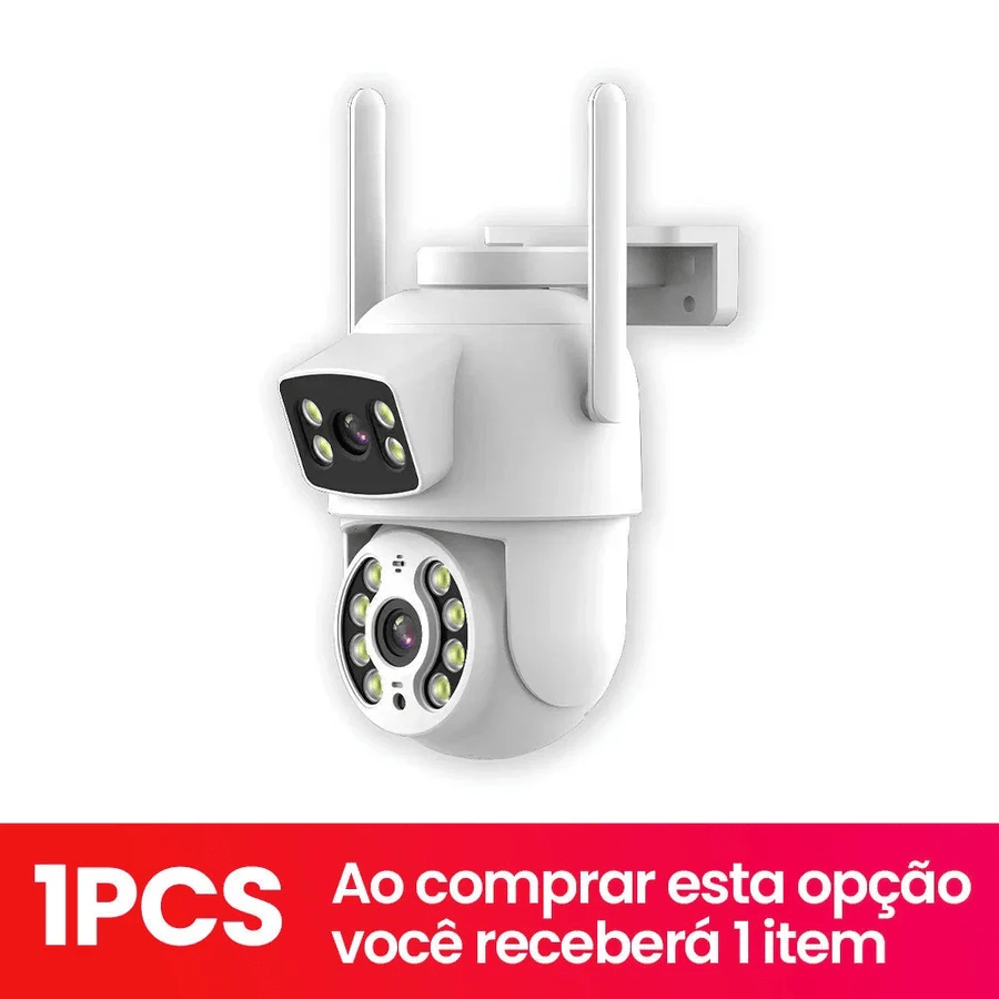 Câmera de Segurança Wi - Fi 360° com Lente Dupla ICSEE, IP66, Visão Noturna e Sensor de Movimento – 2 em 1 (Fixa + Giratória) - Minha loja