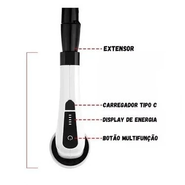 Escova Esfregão Elétrica 9 em 1 Recarregável – Rotação 360° com Cabo Extensor - Minha loja